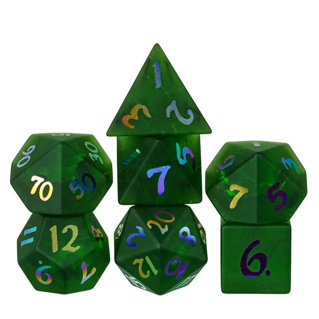 Cracked & Frosted Green Glass - 7pcs RPG Dice Set