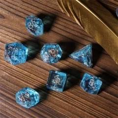 Pirate Galleon in Clear & Blue Resin - 7pcs RPG Full Dice Set