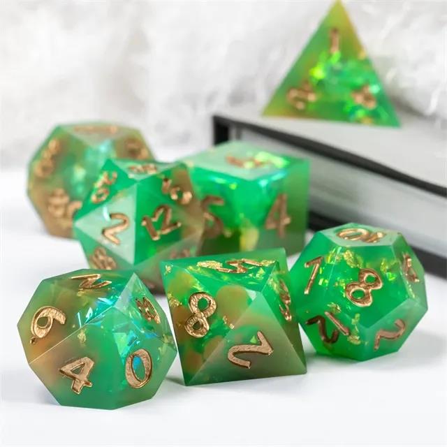 Candy in Green & Orange with Copper Foil Sharp Resin - 7pcs RPG Dice Set