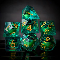 Thumbnail for Green Dragon Eye Ball in Clear & Green Filled Sharp Resin - 7pcs RPG Dice Set
