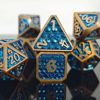 Thumbnail for Blue in Gold Metal - 7pcs RPG Dice Set