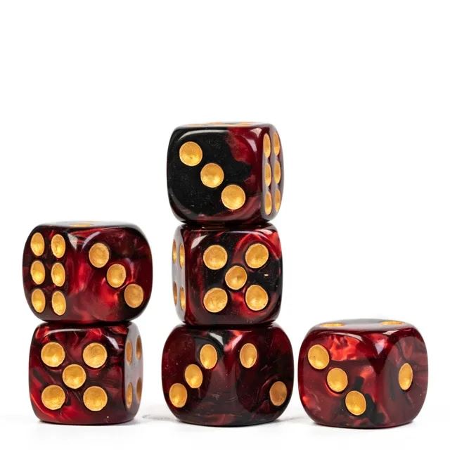 16mm Red & Black Acrylic  - 6pcs D6 RPG Dice Set