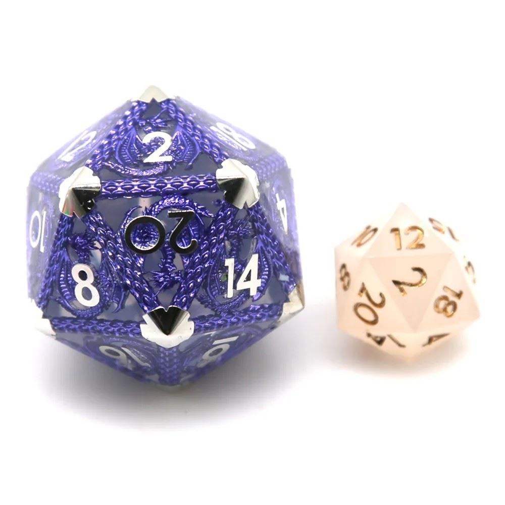 Dragon Scales on Purple Metal & Resin  - 39mm D20 RPG Dice