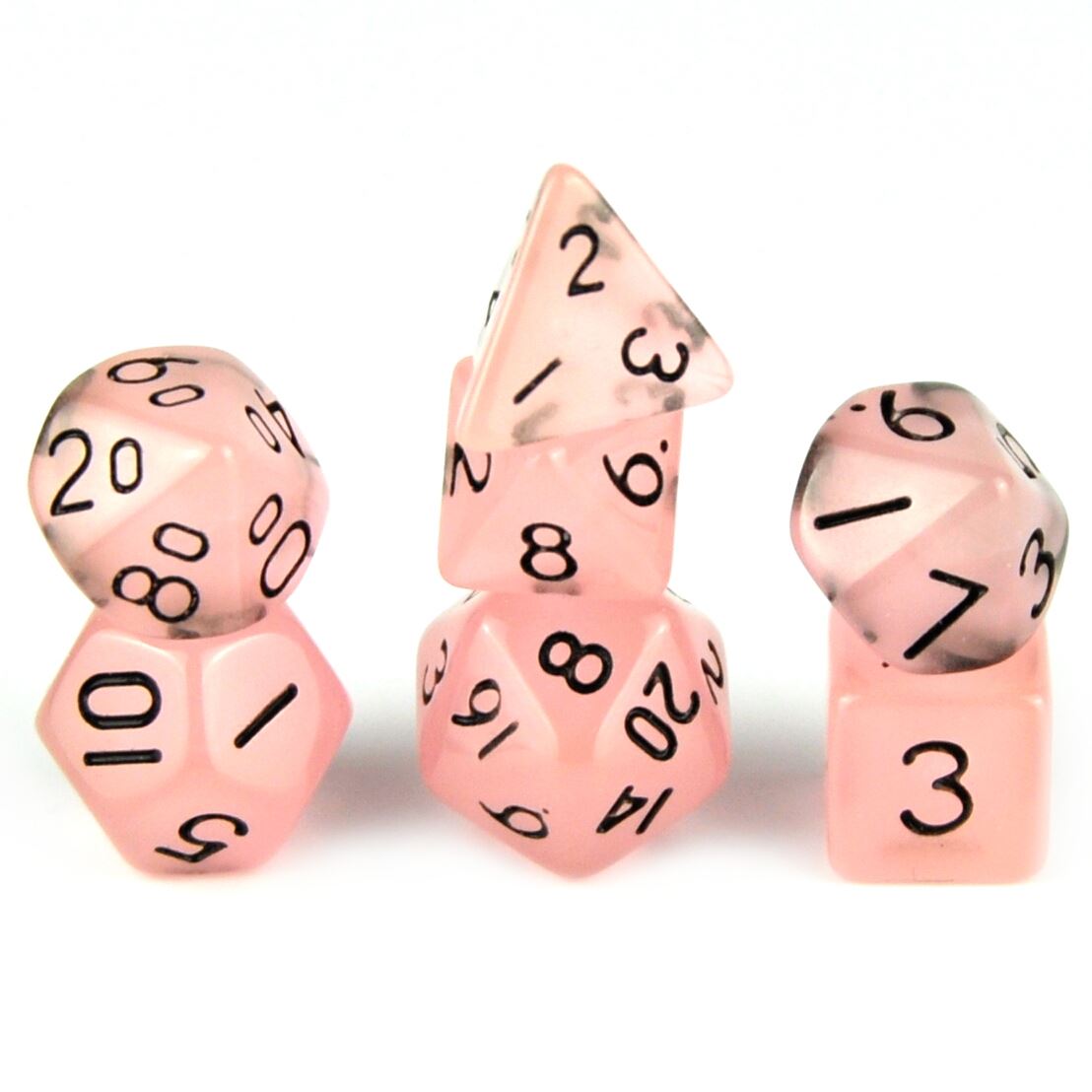 Glow in the Dark Pink Acrylic - 7pcs RPG Mini Dice Set