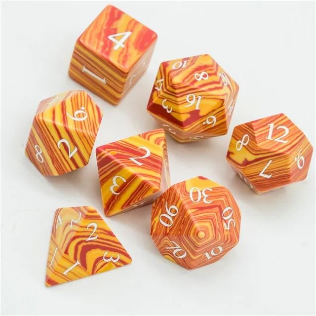 Layered Orange and Yellow Turquise Gemstone - 7pcs RPG Dice Set