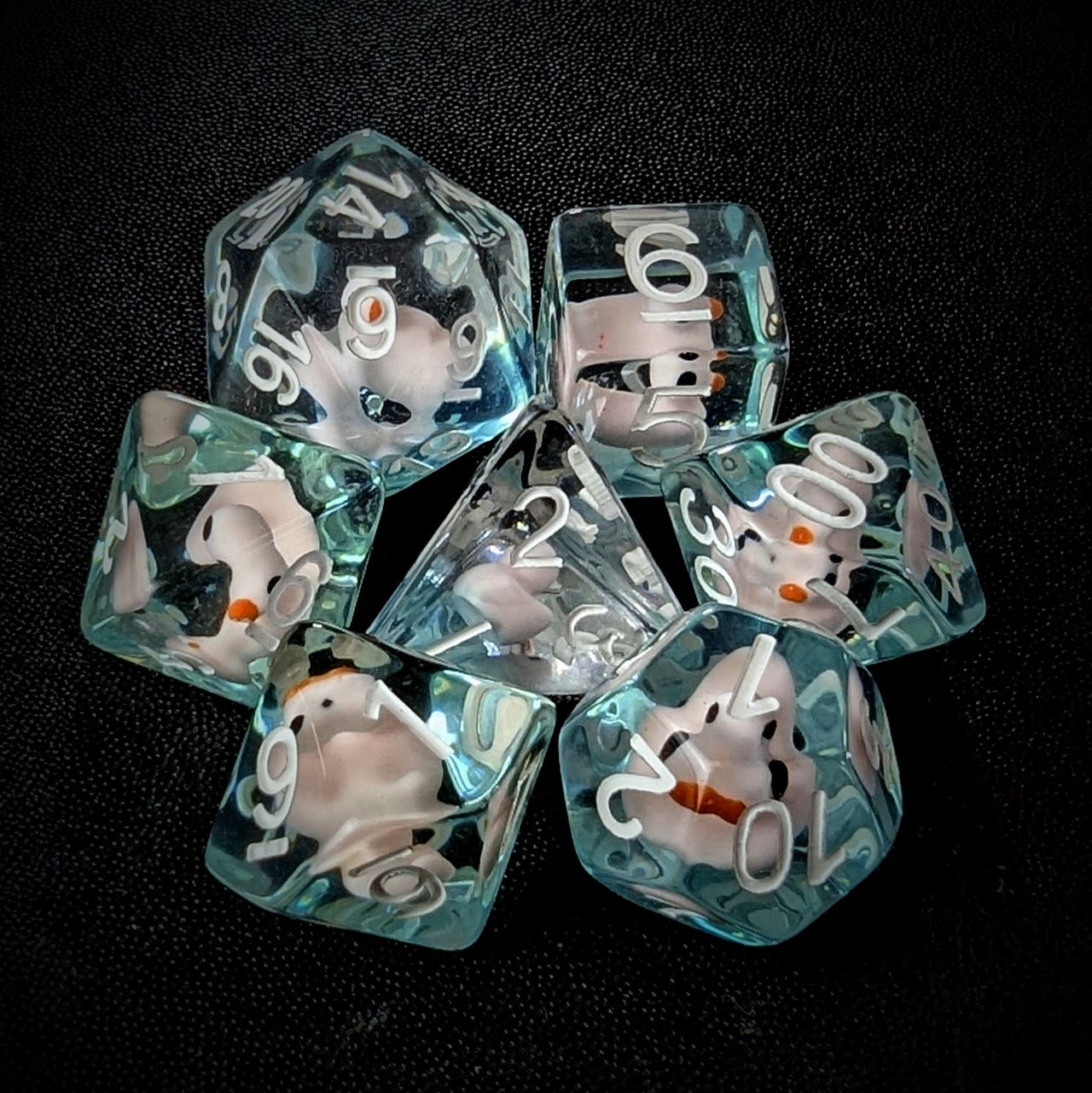 Duck in Clear & Blue Resin - 7pcs RPG Full Dice Set