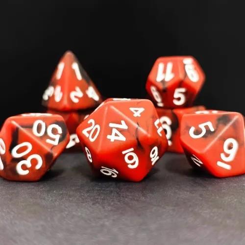 7pcs Dice Resin Swirl White Font Frosted Red