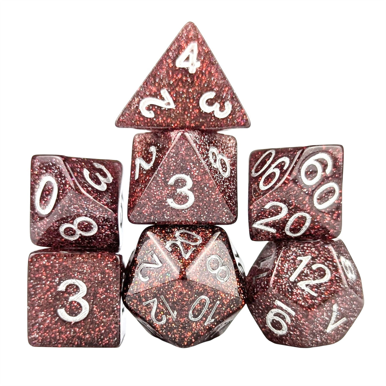 Glitter in Red & Brown Resin - 7pcs RPG Full Dice Set