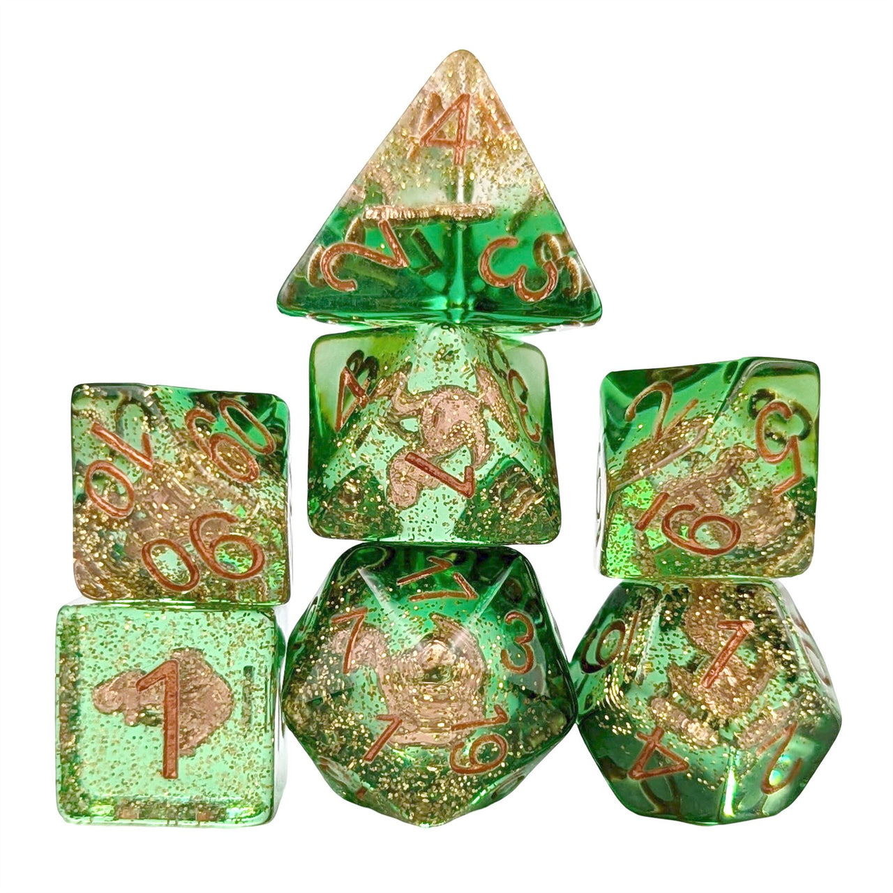 Anchor in Clear & Green Resin - 7pcs RPG Full Dice Set