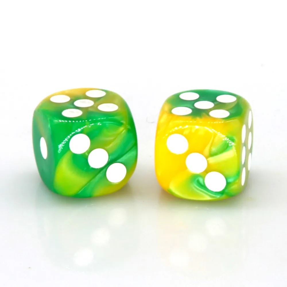 16mm Green & Yellow Acrylic  - 6pcs D6 RPG Dice Set