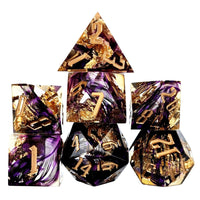 Thumbnail for Foil Feather Black, Purple & Clear Filled Sharp Resin - 7pcs RPG Dice Set