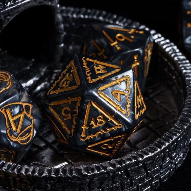 Weapons on Silk Black Acrylic - 7pcs RPG Oversized Dice Set