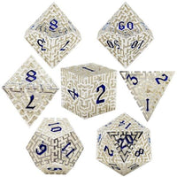 Thumbnail for 7pcs Dice Metal Hollow Maze Blue Font Silver