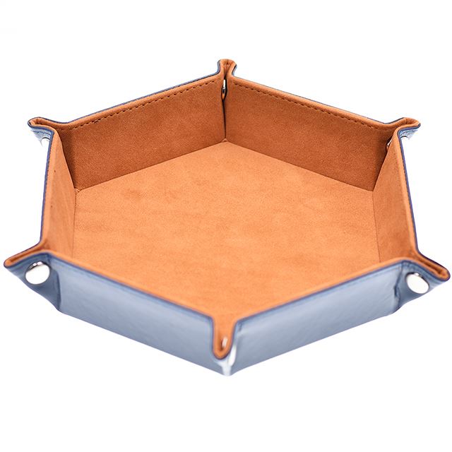 Camel Velvet & Blue PU Leather - Hexagon Hard Dice Tray