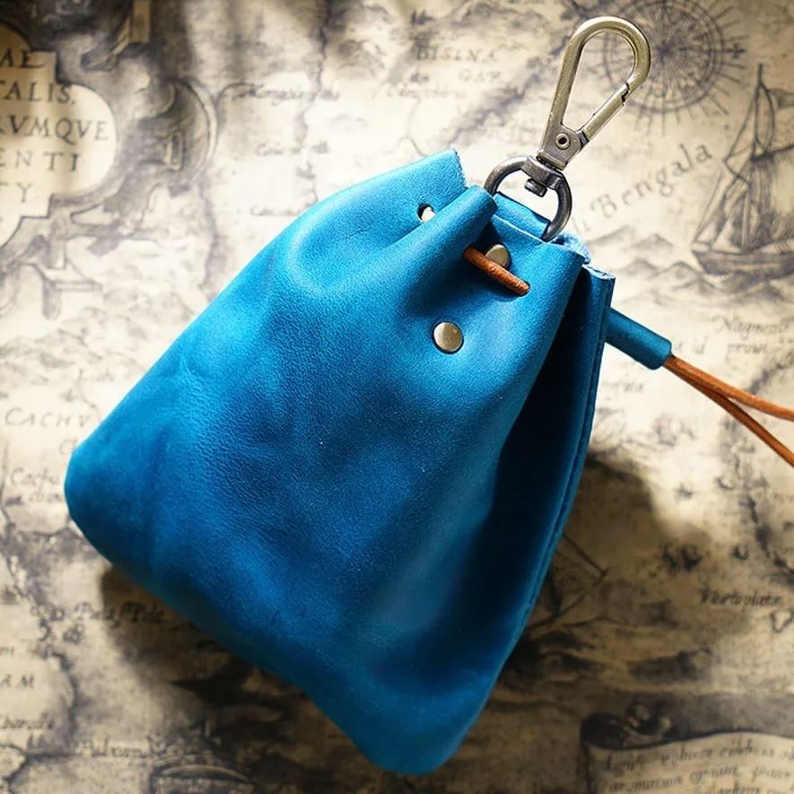 Blue Leather Pouch with Belt Clip - Storage Bag