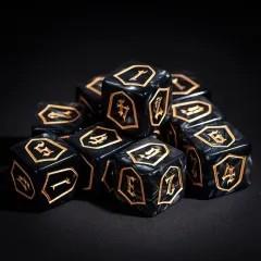 6pcs D6 16mm Dice Acrylic Gold Font Shield Black