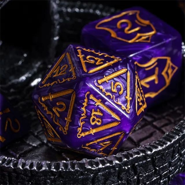 Weapons on Silk Purple Acrylic - 7pcs RPG Oversized Dice Set