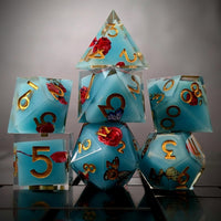 Thumbnail for Butterfly & Flower in Blue Filled Sharp Resin - 7pcs RPG Dice Set