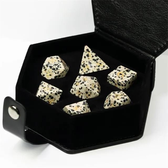 White Dalmatian Jasper Gemstone - 7pcs RPG Dice Set