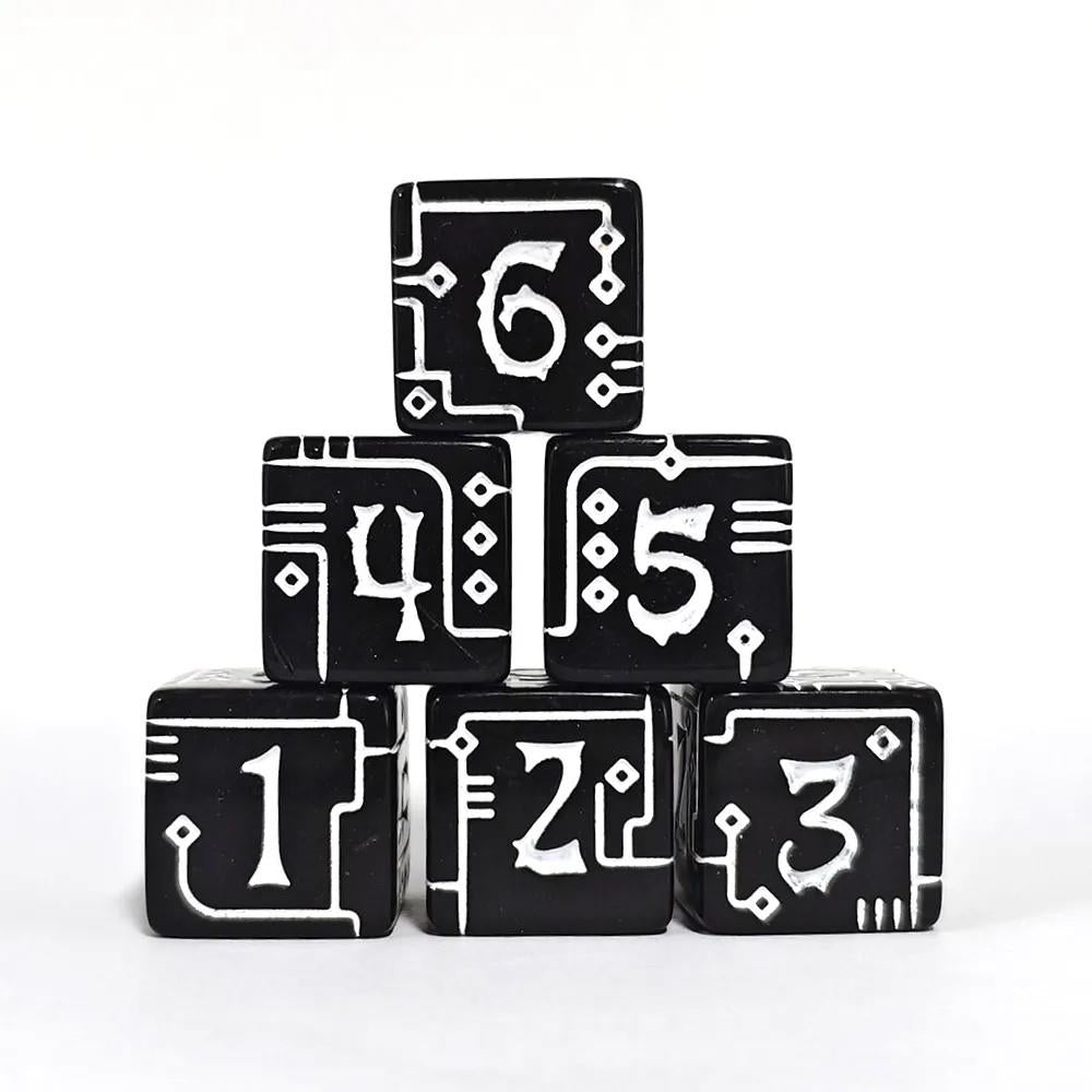 30pcs D6 16mm Dice Acrylic Circuit White Font Black