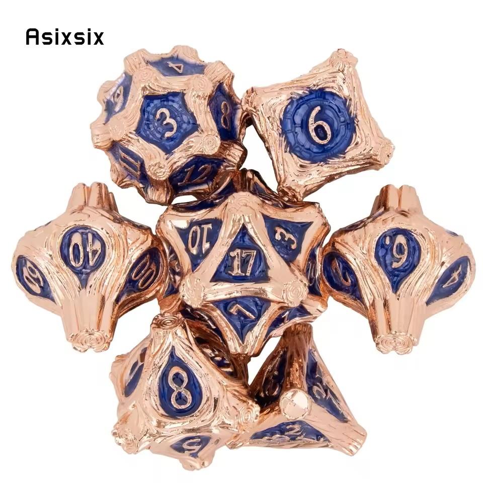 7pcs Dice Metal Tree Stump Blue Copper