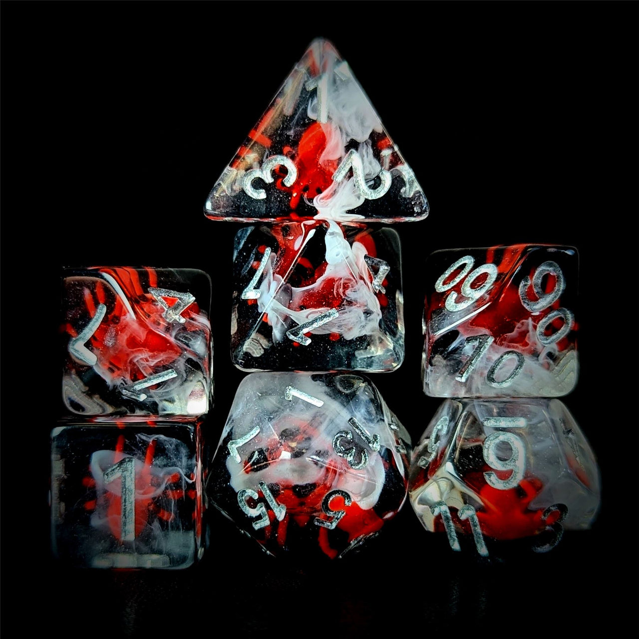 Red Spider in Clear & Black Resin - 7pcs RPG Full Dice Set