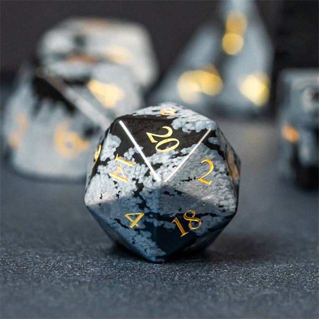 Frosted Black Snowflake Gemstone - 7pcs RPG Dice Set