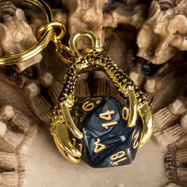 Black & White Acrylic in  Gold Metal Claw - D20 Keyring