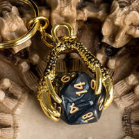 Thumbnail for Black & White Acrylic in  Gold Metal Claw - D20 Keyring