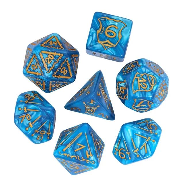 Weapons on Silk Blue Acrylic - 7pcs RPG Oversized Dice Set