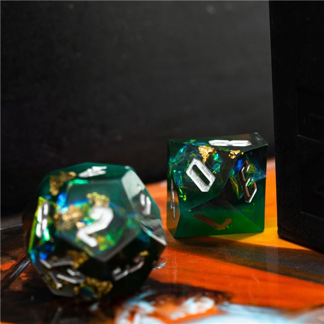 Candy in Green & Black Sharp Resin - 7pcs RPG Dice Set