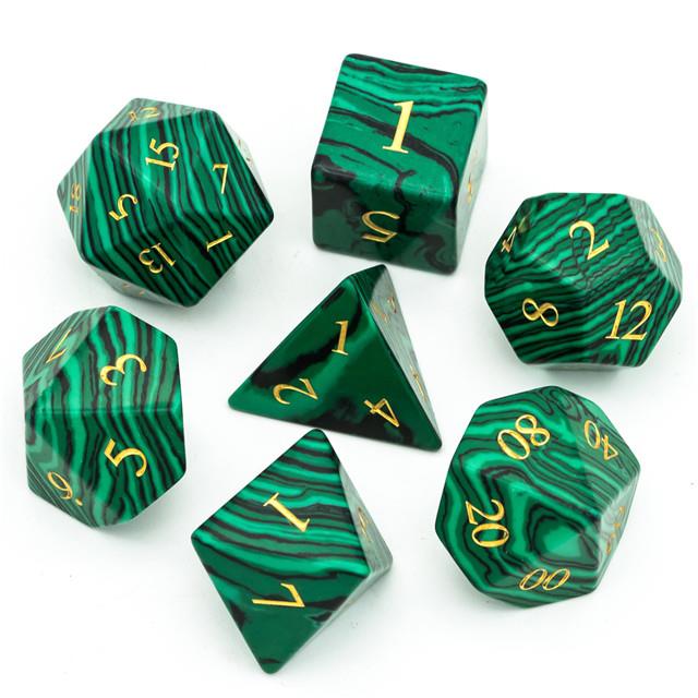 Green Malachite Gemstone - 7pcs RPG Dice Set