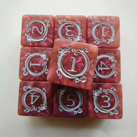 Thumbnail for 6pcs D6 17mm Dice Acrylic Blend Square Dragon Circle Silver Font Pink Brown