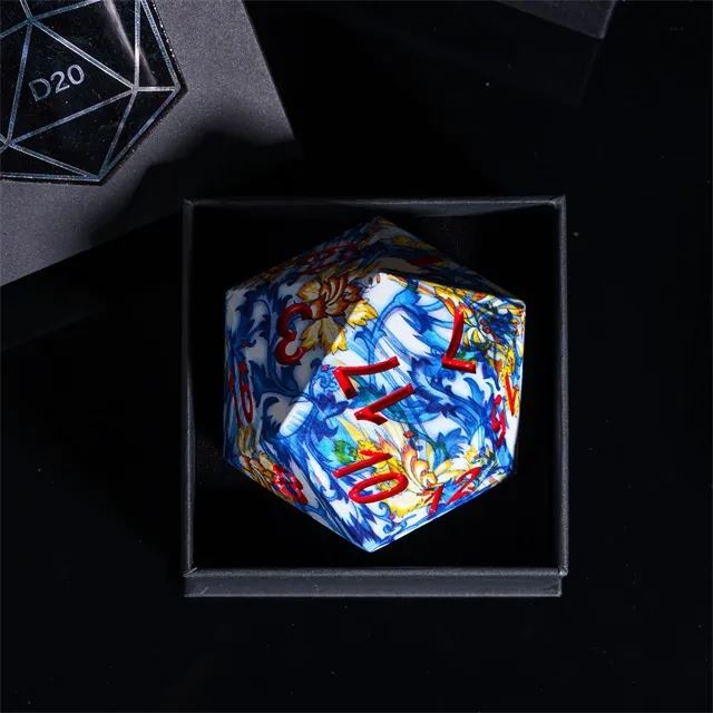 Porcelain on Hydro Dipped Resin  - 55mm D20 RPG Dice