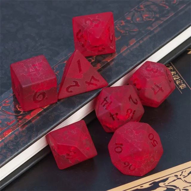 Cracked & Frosted Red Glass - 7pcs RPG Dice Set