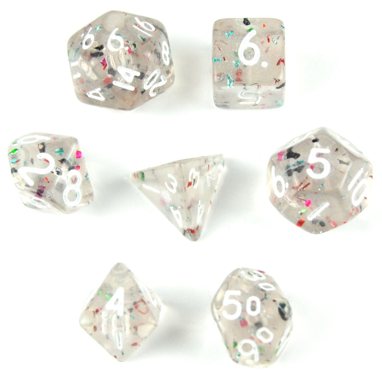 Glitter in Clear Acrylic - 7pcs RPG Mini Dice Set