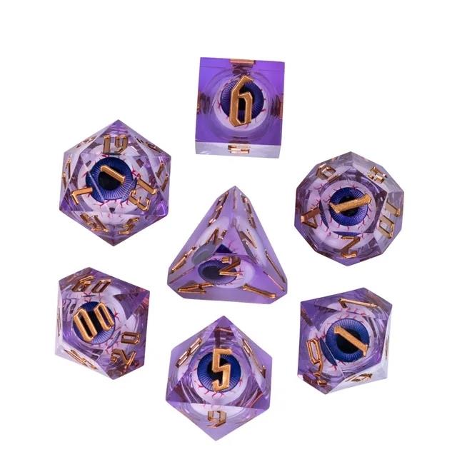 Eye Ball in Purple Filled Sharp Resin - 7pcs RPG Dice Set