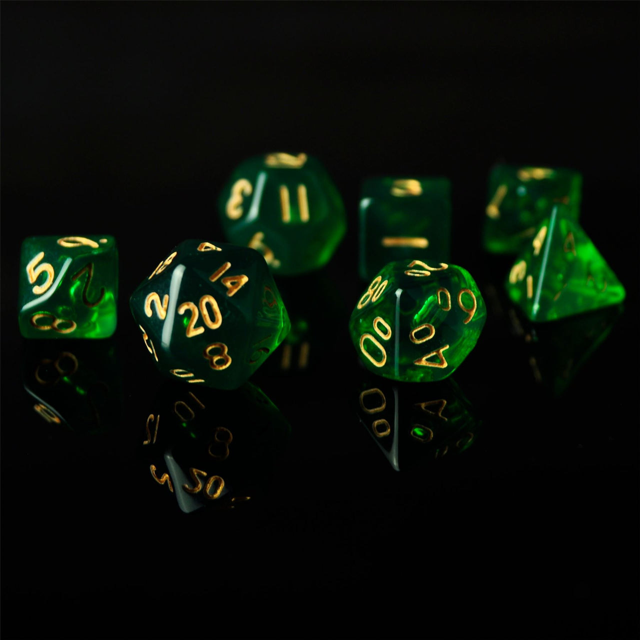 Green & Clear Acrylic - 7pcs RPG Mini Dice Set