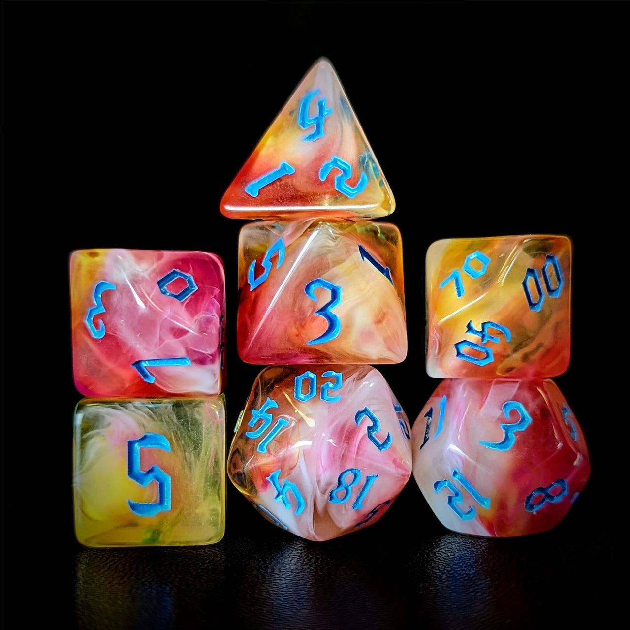 Blend of White & Orange Acrylic - 7pcs RPG Full Dice Set Dark Stack