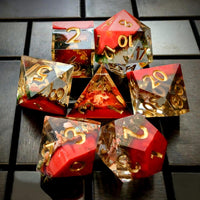 Thumbnail for Layered Orange & Red Sharp Resin - 7pcs RPG Dice Set