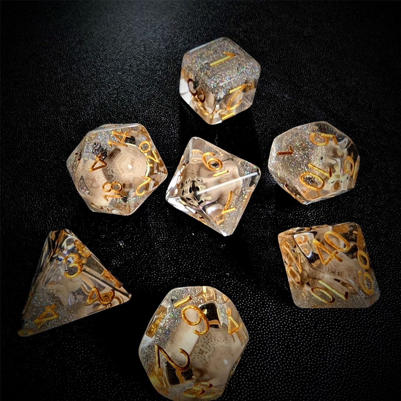 White Dog in Clear Resin - 7pcs RPG Full Dice Set