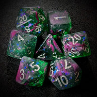 Thumbnail for Glitter in Green & Pink Resin - 7pcs RPG Full Dice Set