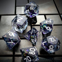 Thumbnail for Bead Swirl in Purple & Clear Filled Sharp Resin - 7pcs RPG Dice Set