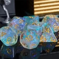 Thumbnail for Blue & Pink Swirl in Clear Resin - 7pcs RPG Full Dice Set