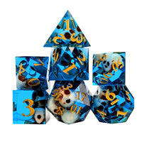 Thumbnail for 7pcs Dice Sharp Filled Skull Gold Font Blue