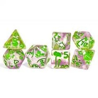 Thumbnail for 7pcs Dice Resin Pattern Duck Green Font Pink Clear