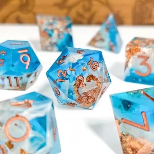 7pcs Dice Sharp Filled Copper Font Foil Blue White Swirl Clear