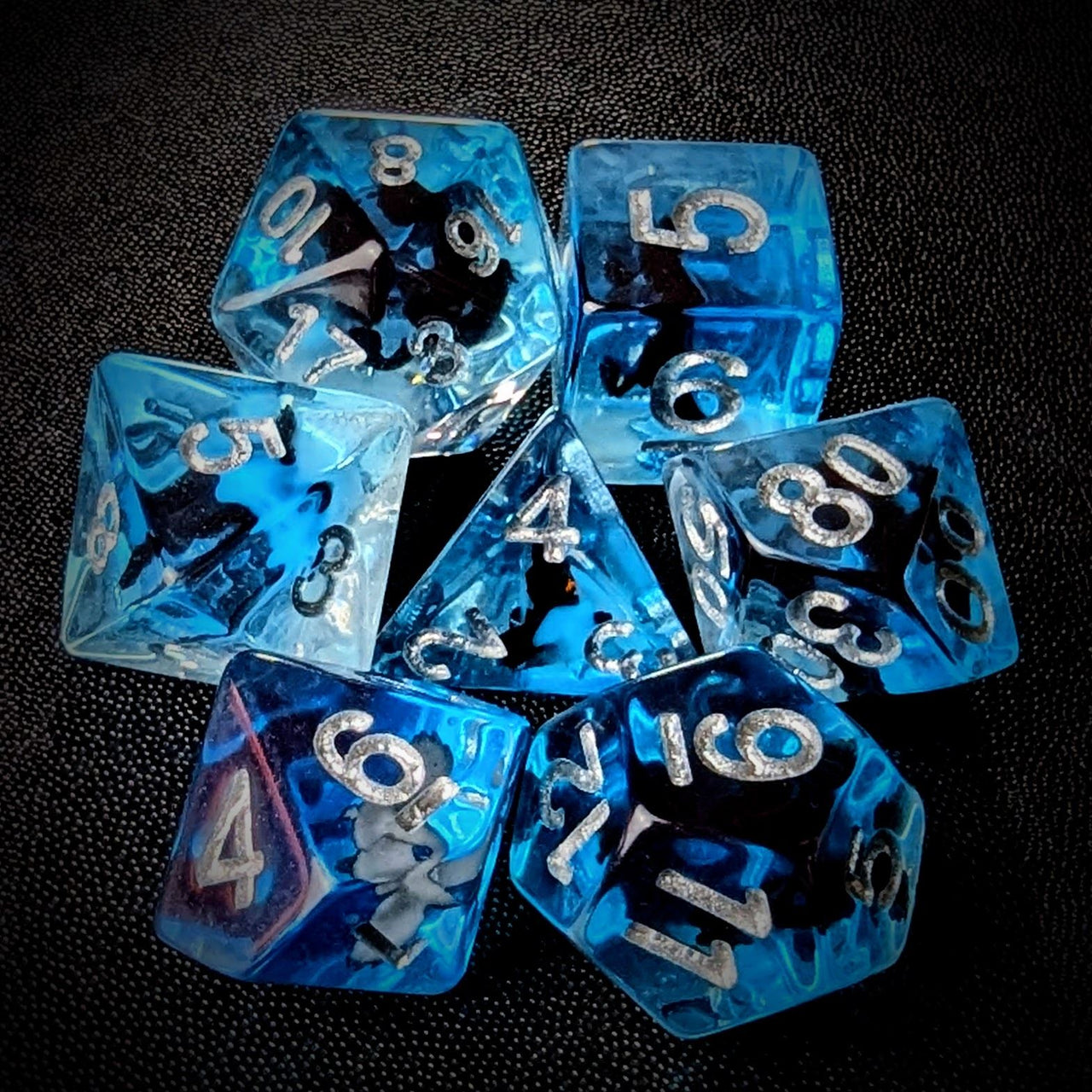 Eagle in Clear & Blue Resin - 7pcs RPG Full Dice Set