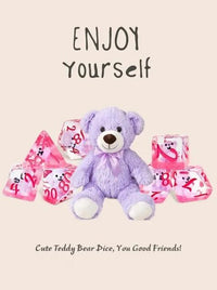 Thumbnail for 7pcs Dice Resin Filled Pink Font Teddy Bear Clear