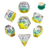 Thumbnail for 7pcs Dice Resin Filled Purple Font Coffee Cup Green Yellow
